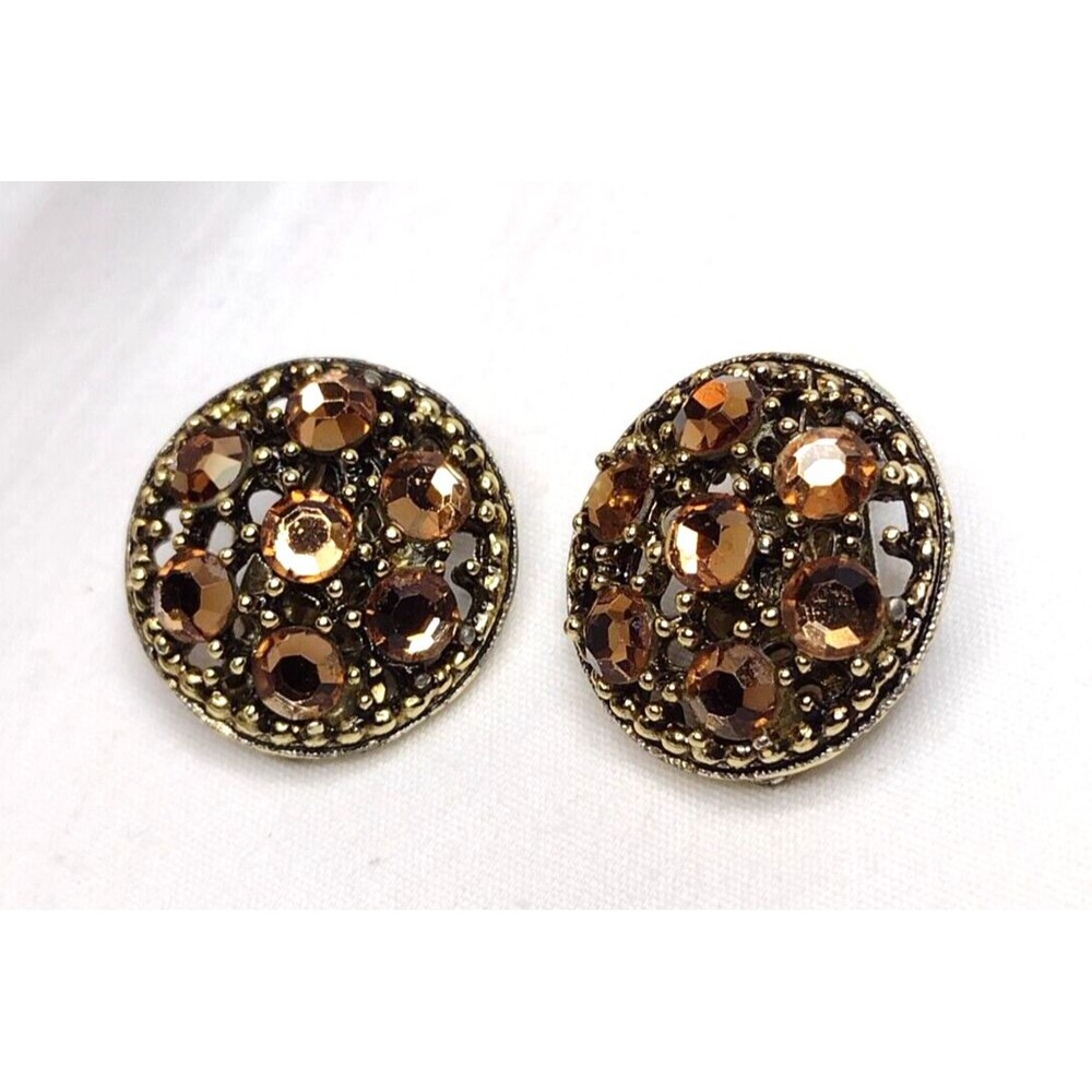 Vintage Signed WEISS AMBER AB RHINESTONE CLUSTER CLIP-ON EARRINGS